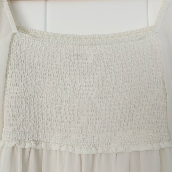 Aritzia Wilfred Tempest Mini Dress Smocked White Chiffon Romantic Feminine 2XS - Picture 12 of 16